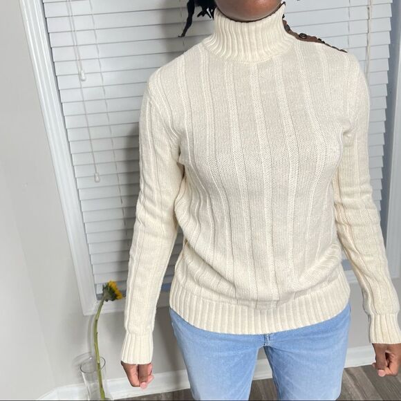 Revolve Ralph Lauren Jeans Ribbed Cream Turtleneck Sweater - Picture 3 of 15